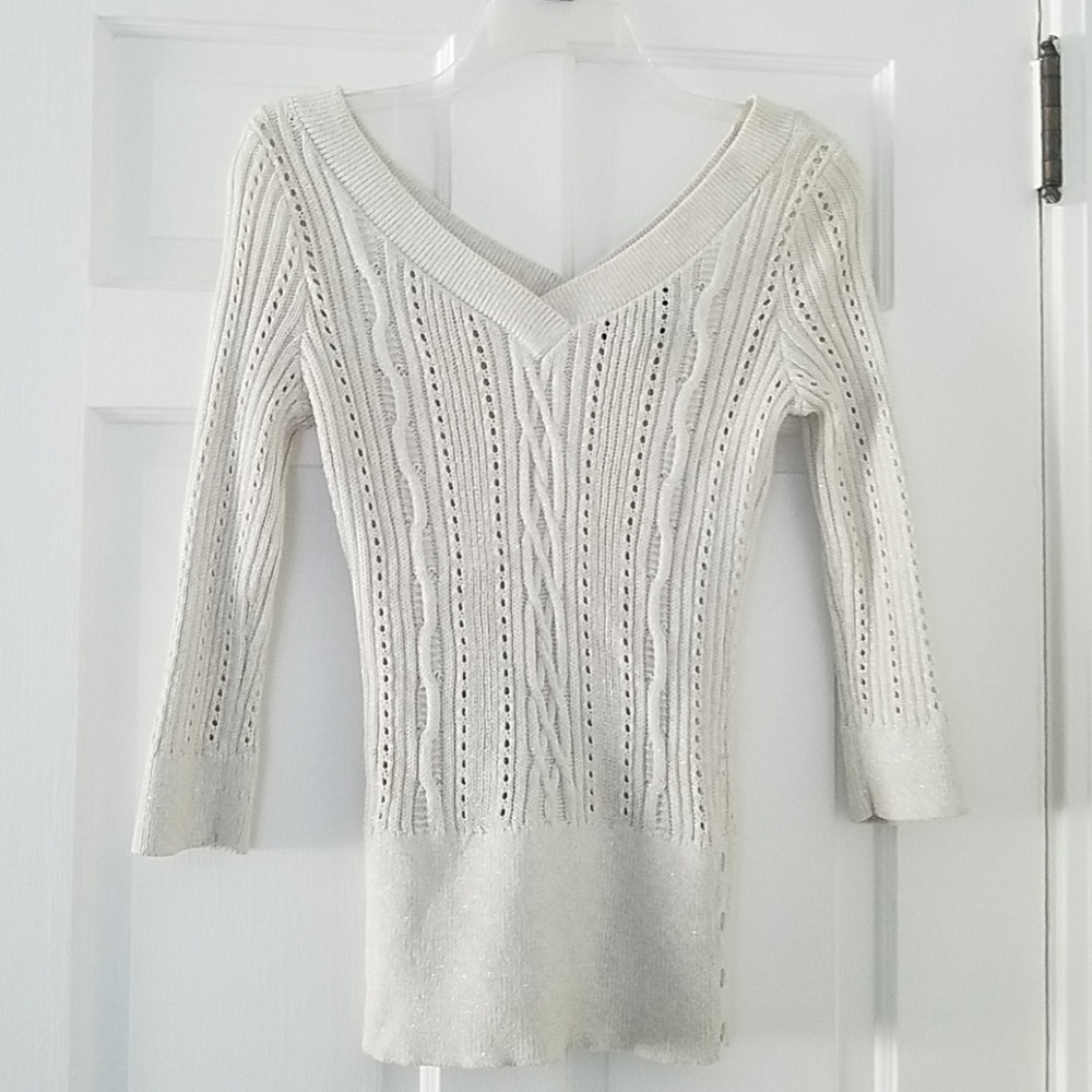 White house black market gold cable knit sweater